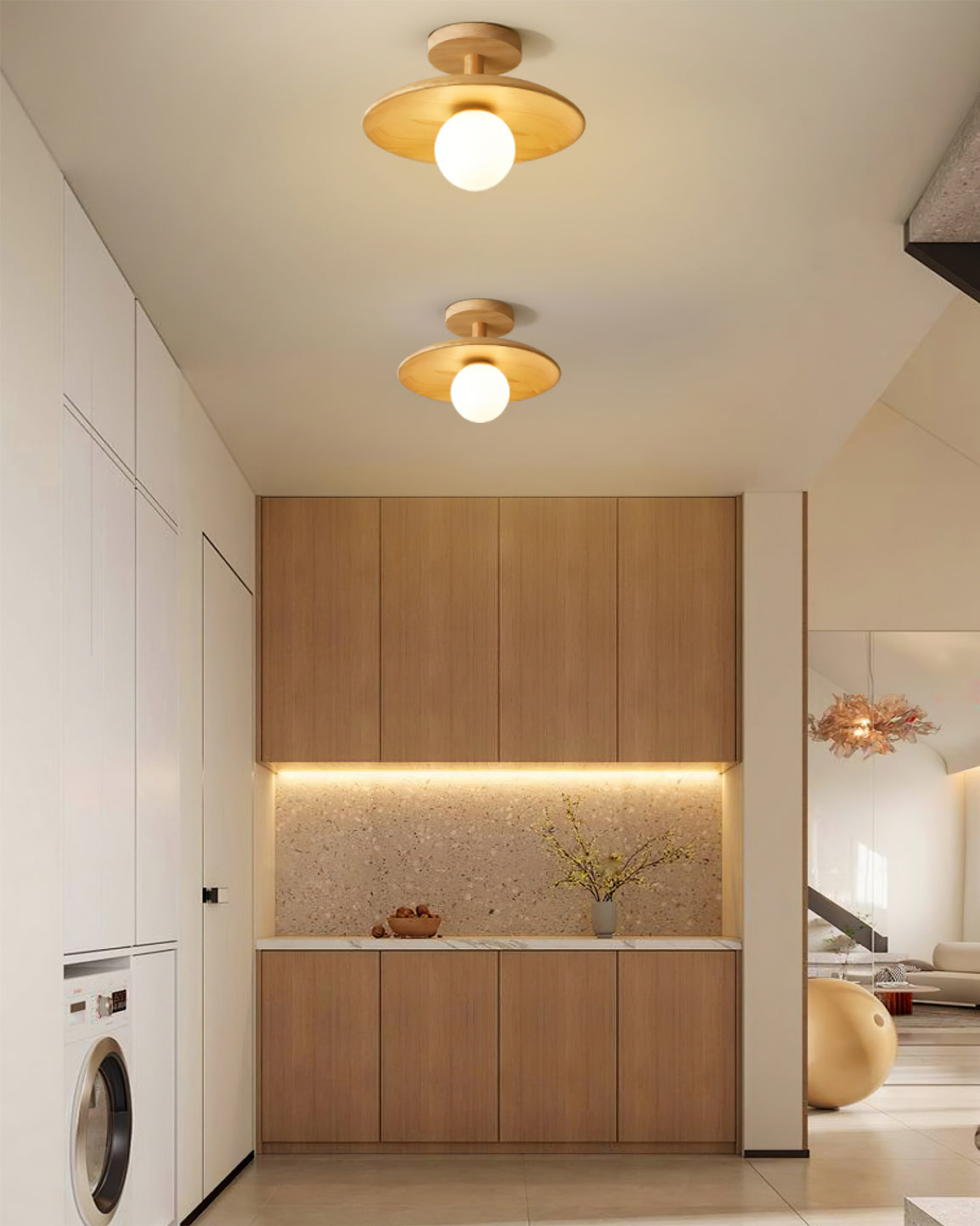 Lampe de Plafond en Bois Naturel - Éclairage Doux et Atmosphérique