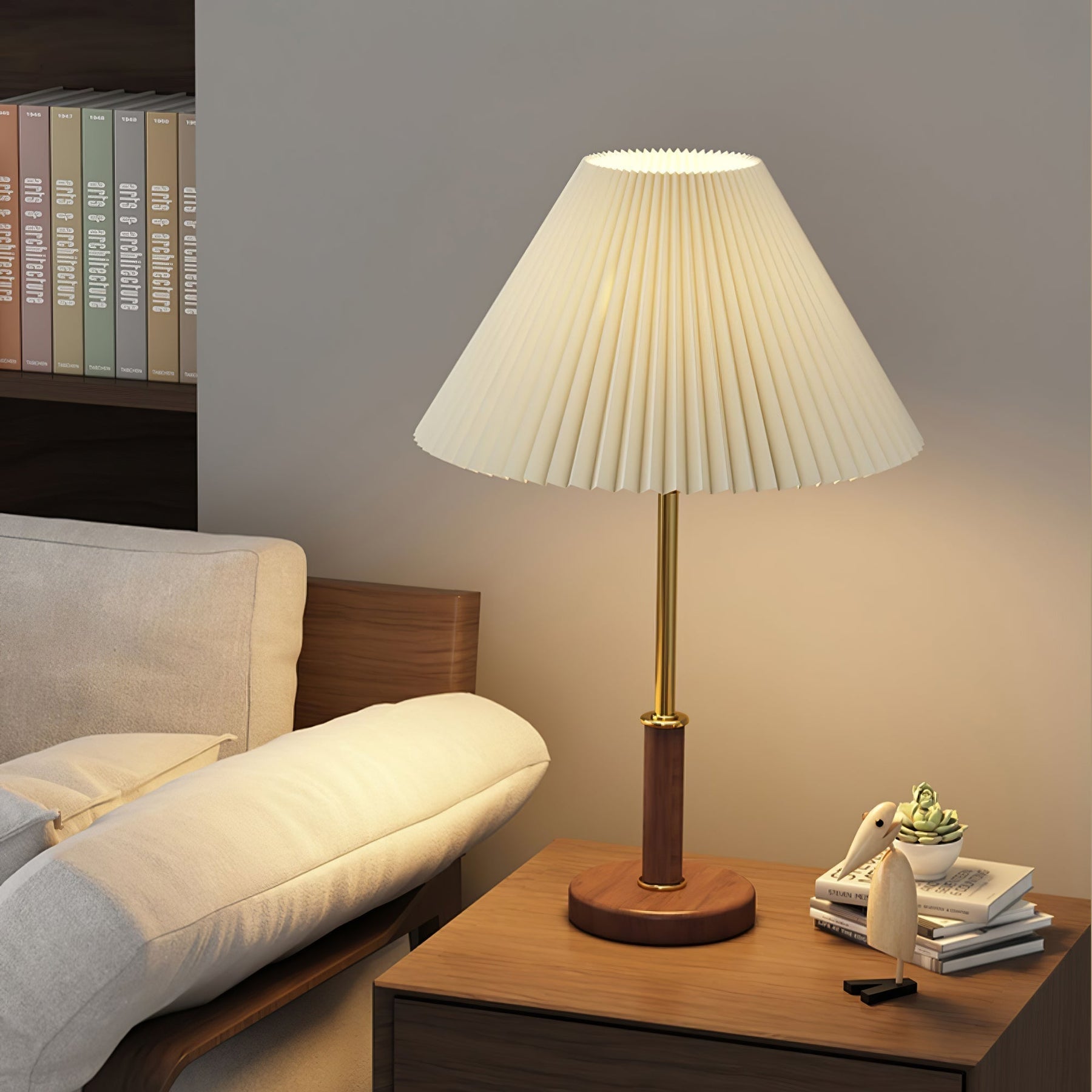 Lampe de Table Élégante en Métal - Abat-jour Plissé et Design Rétro
