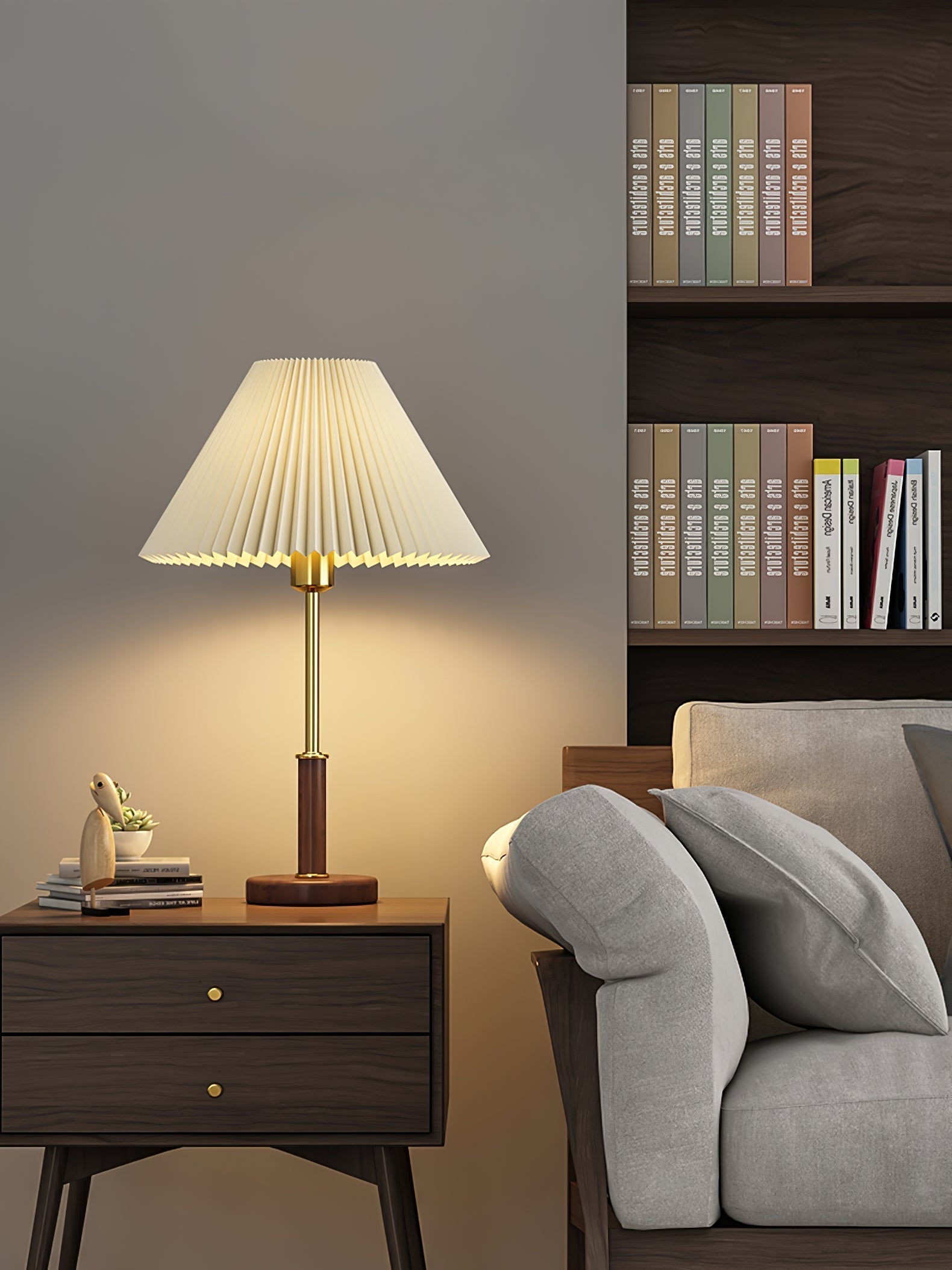 Lampe de Table Élégante en Métal - Abat-jour Plissé et Design Rétro