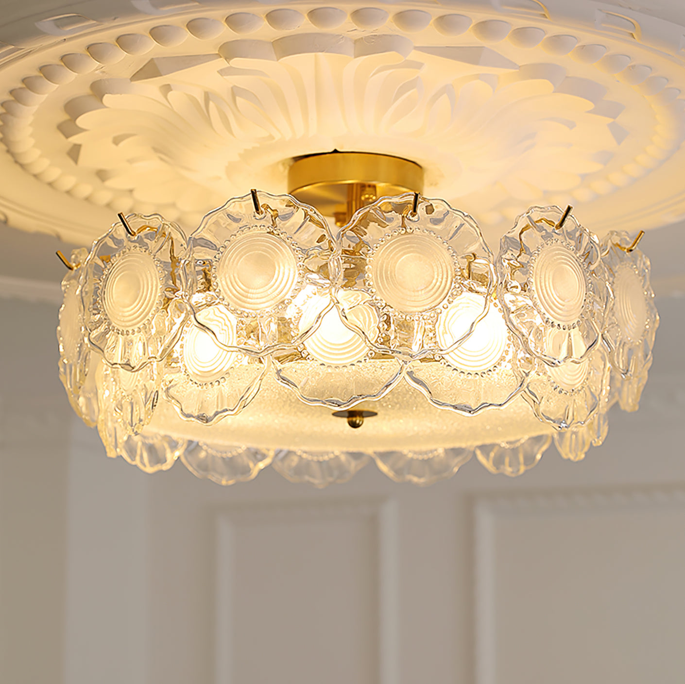 Plafonnier en Verre Chic - Éclairage Cosy avec Motifs Floraux