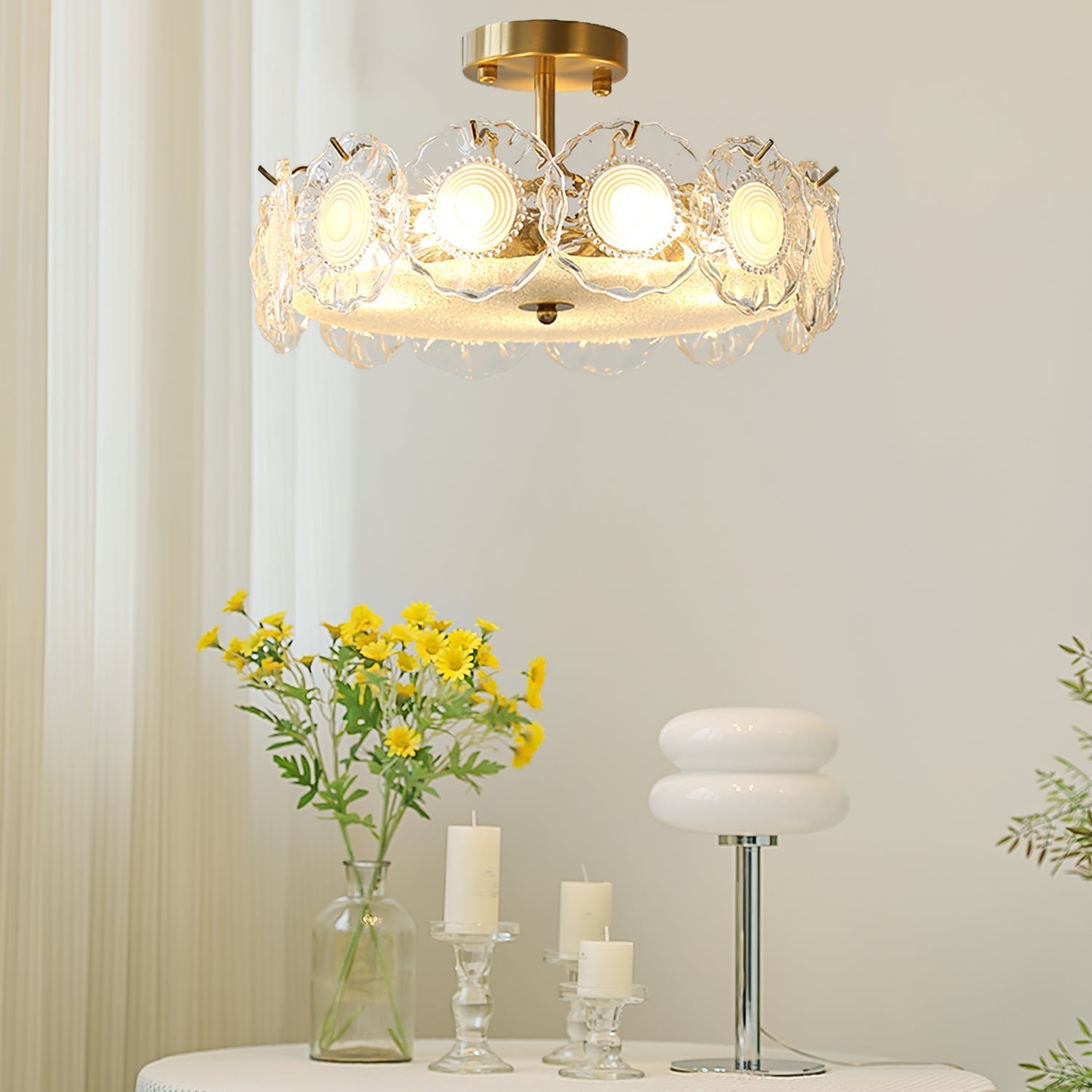 Plafonnier en Verre Chic - Éclairage Cosy avec Motifs Floraux