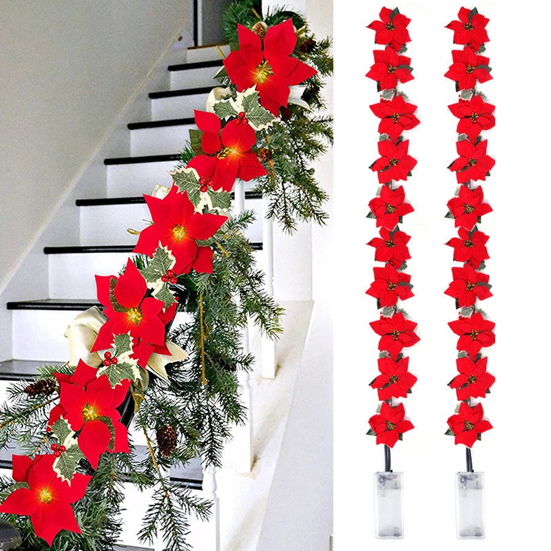 Guirlande LED Poinsettia pour Noël - Éclairage Scintillant et Élégant