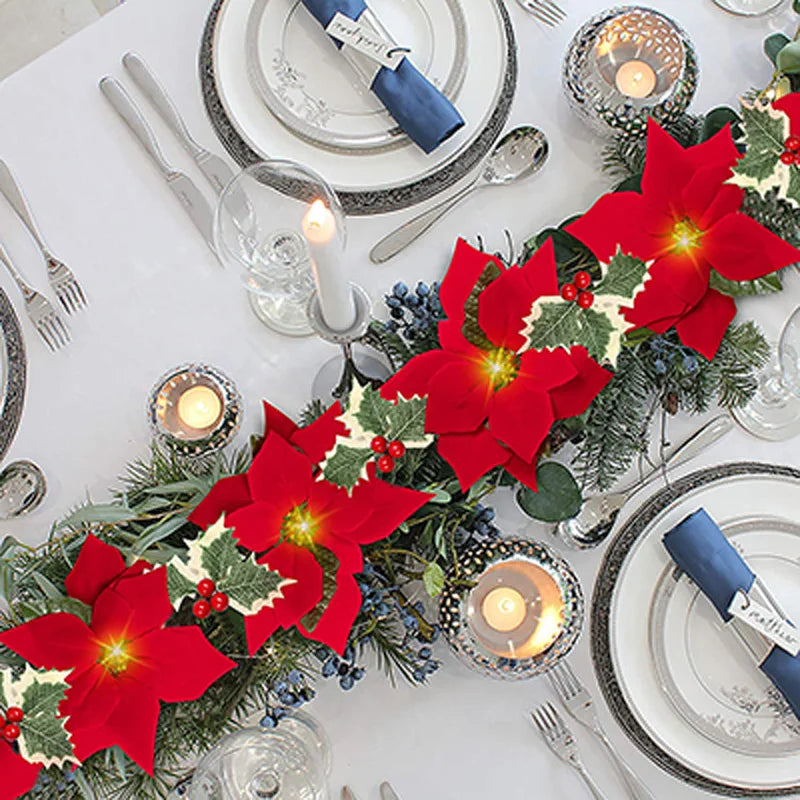 Guirlande LED Poinsettia pour Noël - Éclairage Scintillant et Élégant