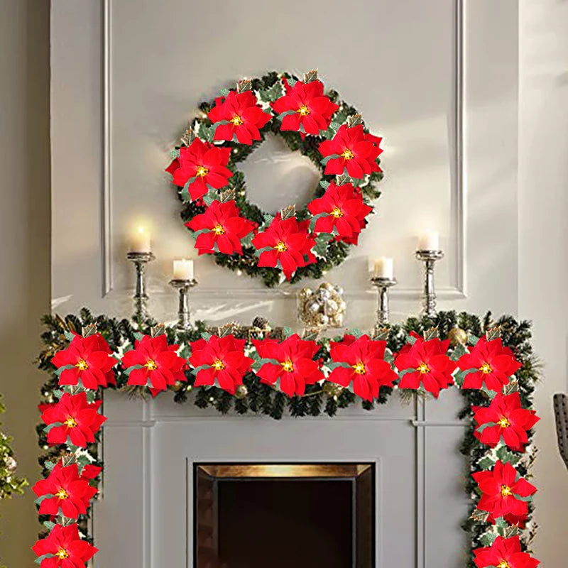 Guirlande LED Poinsettia pour Noël - Éclairage Scintillant et Élégant