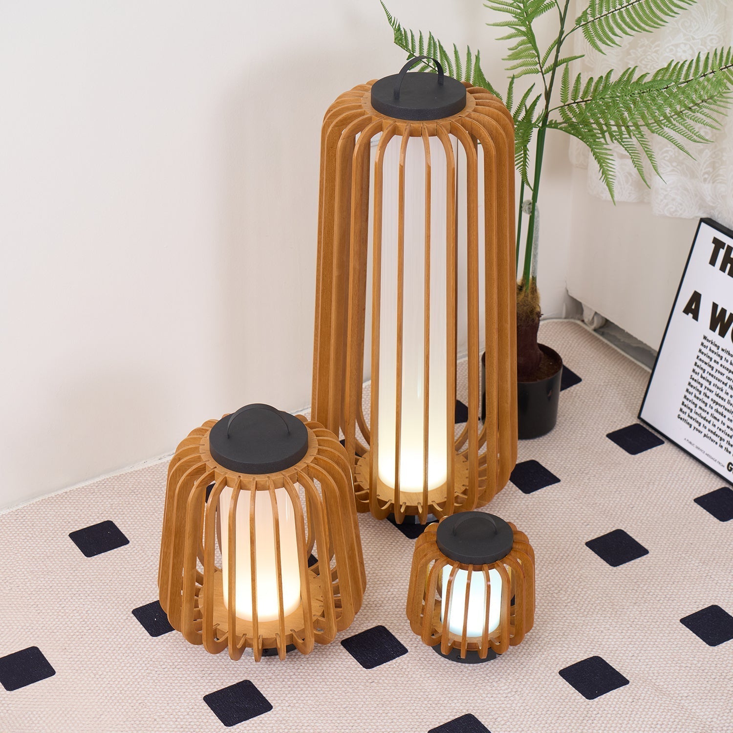 Lampe d'Éclairage Extérieur en Bois - Design Résistant aux Intempéries et Rechargeable