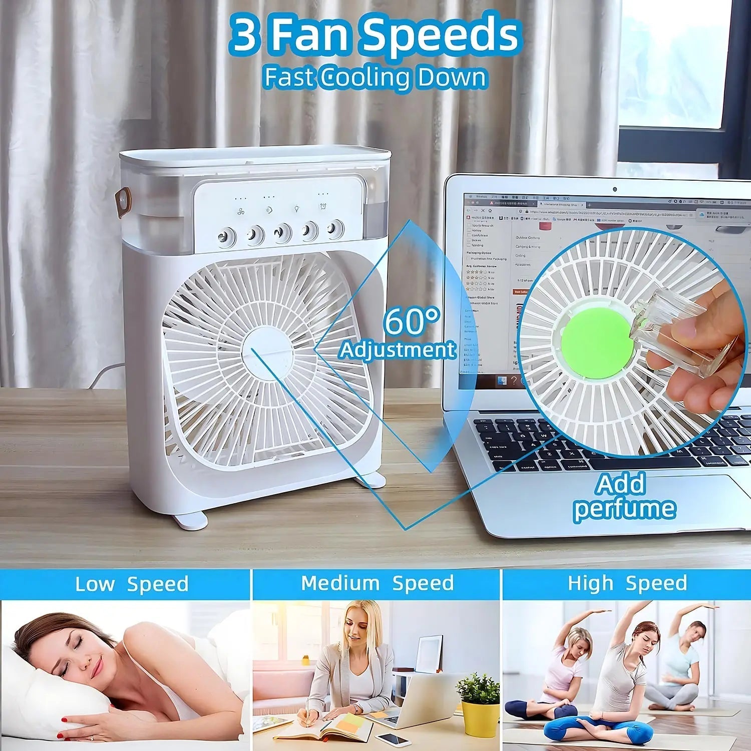 Ventilateur Refroidisseur d'Air Portable - Design 3-en-1 avec Lumière LED