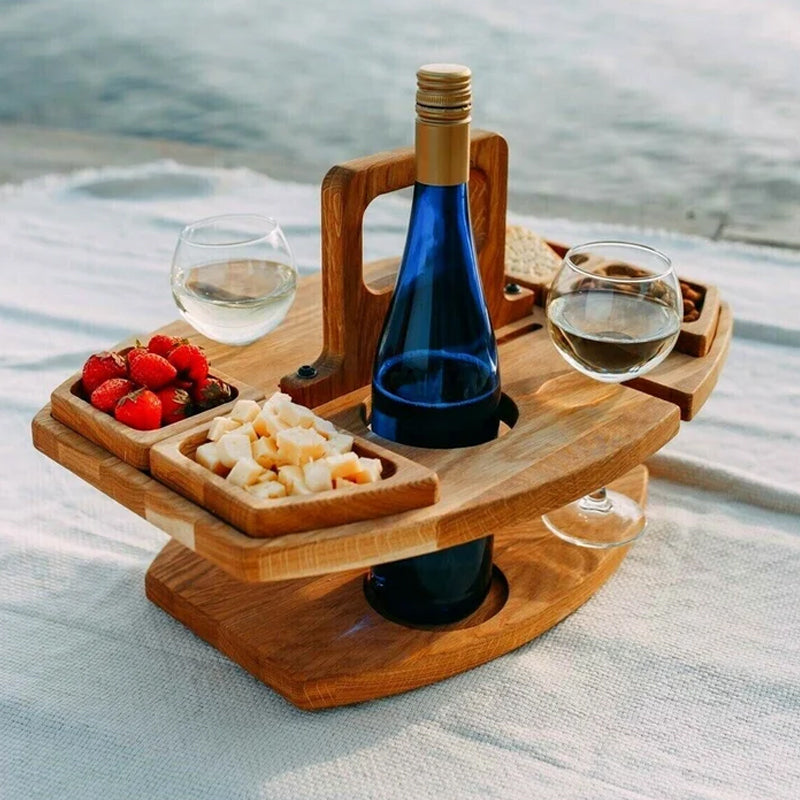 Table de Pique-Nique en Bois - Compacte avec Porte-Bouteilles Intégré