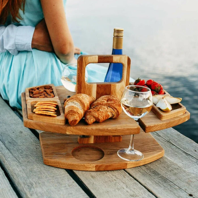 Table de Pique-Nique en Bois - Compacte avec Porte-Bouteilles Intégré