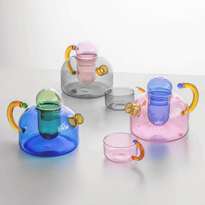 Ensemble de Thé en Verre Borosilicate - Couleurs Vives et Design Unique
