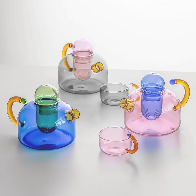 Ensemble de Thé en Verre Borosilicate - Couleurs Vives et Design Unique