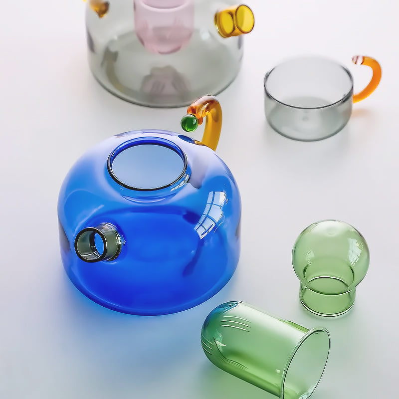 Ensemble de Thé en Verre Borosilicate - Couleurs Vives et Design Unique