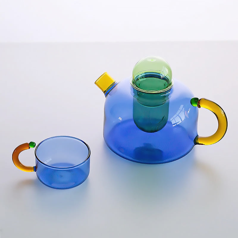 Ensemble de Thé en Verre Borosilicate - Couleurs Vives et Design Unique