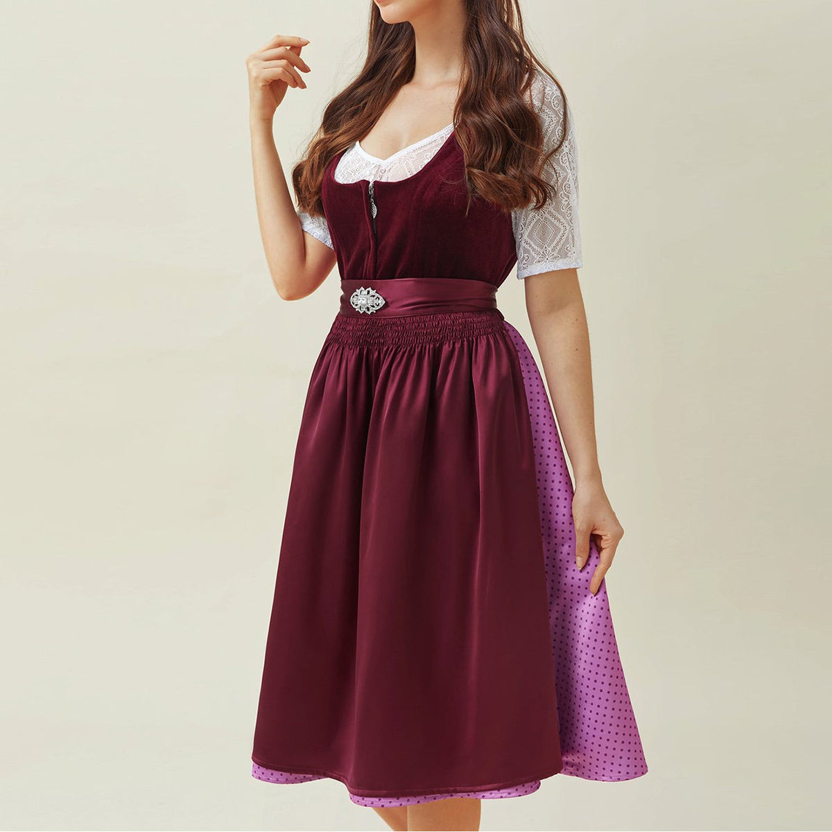 Robe Dirndl Violette avec Tablier - Élégance Traditionnelle pour Oktoberfest