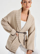 Manteau Tricoté Chaud avec Ceinture - Coutures Contrastées et Ajustement Ample