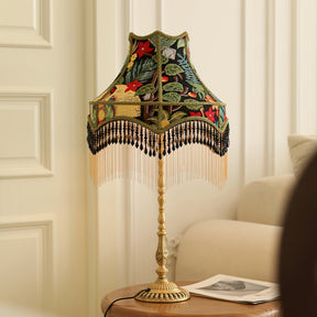 Lampe de Table Florale en Soie - Élégance Française avec Franges