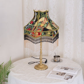Lampe de Table Florale en Soie - Élégance Française avec Franges