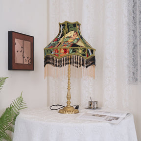 Lampe de Table Florale en Soie - Élégance Française avec Franges