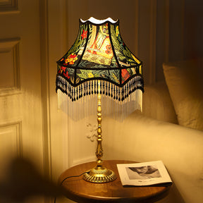 Lampe de Table Florale en Soie - Élégance Française avec Franges