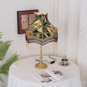 Lampe de Table Florale en Soie - Élégance Française avec Franges