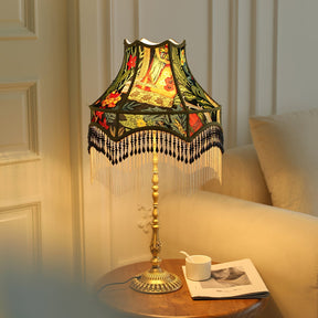 Lampe de Table Florale en Soie - Élégance Française avec Franges
