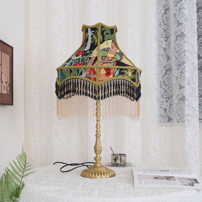 Lampe de Table Florale en Soie - Élégance Française avec Franges