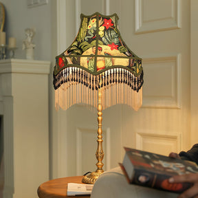 Lampe de Table Florale en Soie - Élégance Française avec Franges