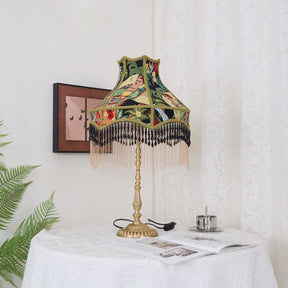 Lampe de Table Florale en Soie - Élégance Française avec Franges