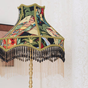 Lampe de Table Florale en Soie - Élégance Française avec Franges