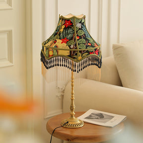 Lampe de Table Florale en Soie - Élégance Française avec Franges