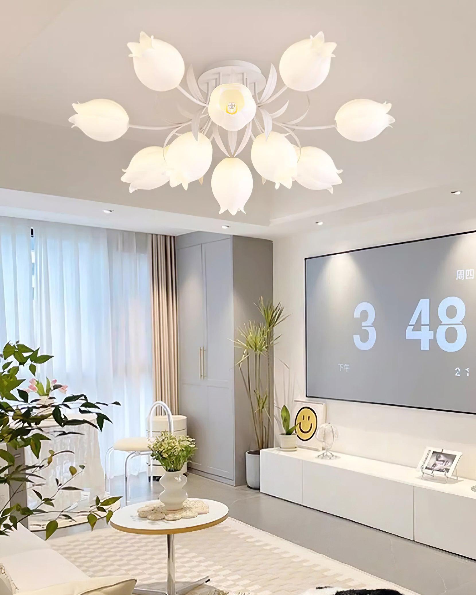 Lampe de Plafond Élégante en Métal - Design Floral et Lumière Douce