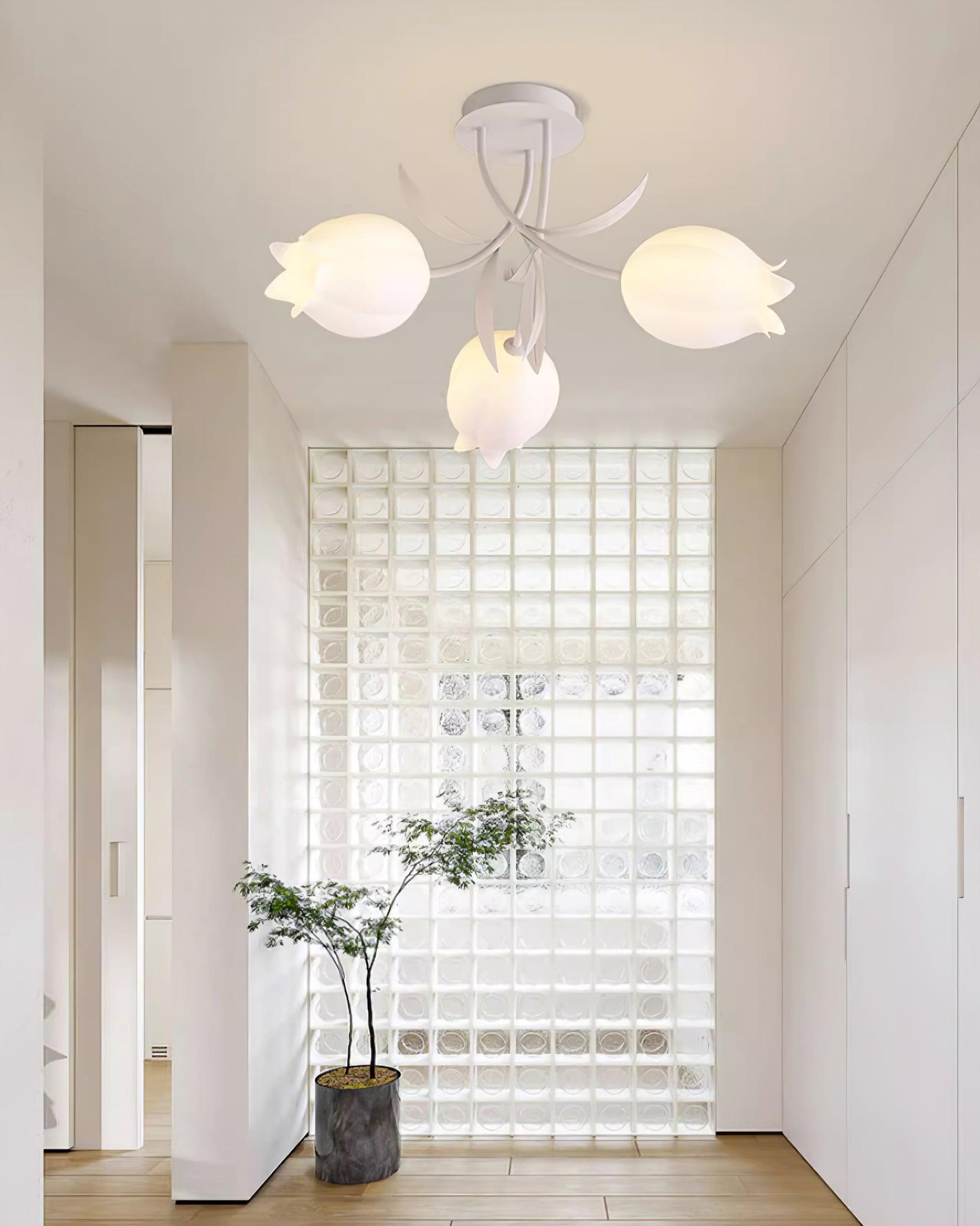 Lampe de Plafond Élégante en Métal - Design Floral et Lumière Douce