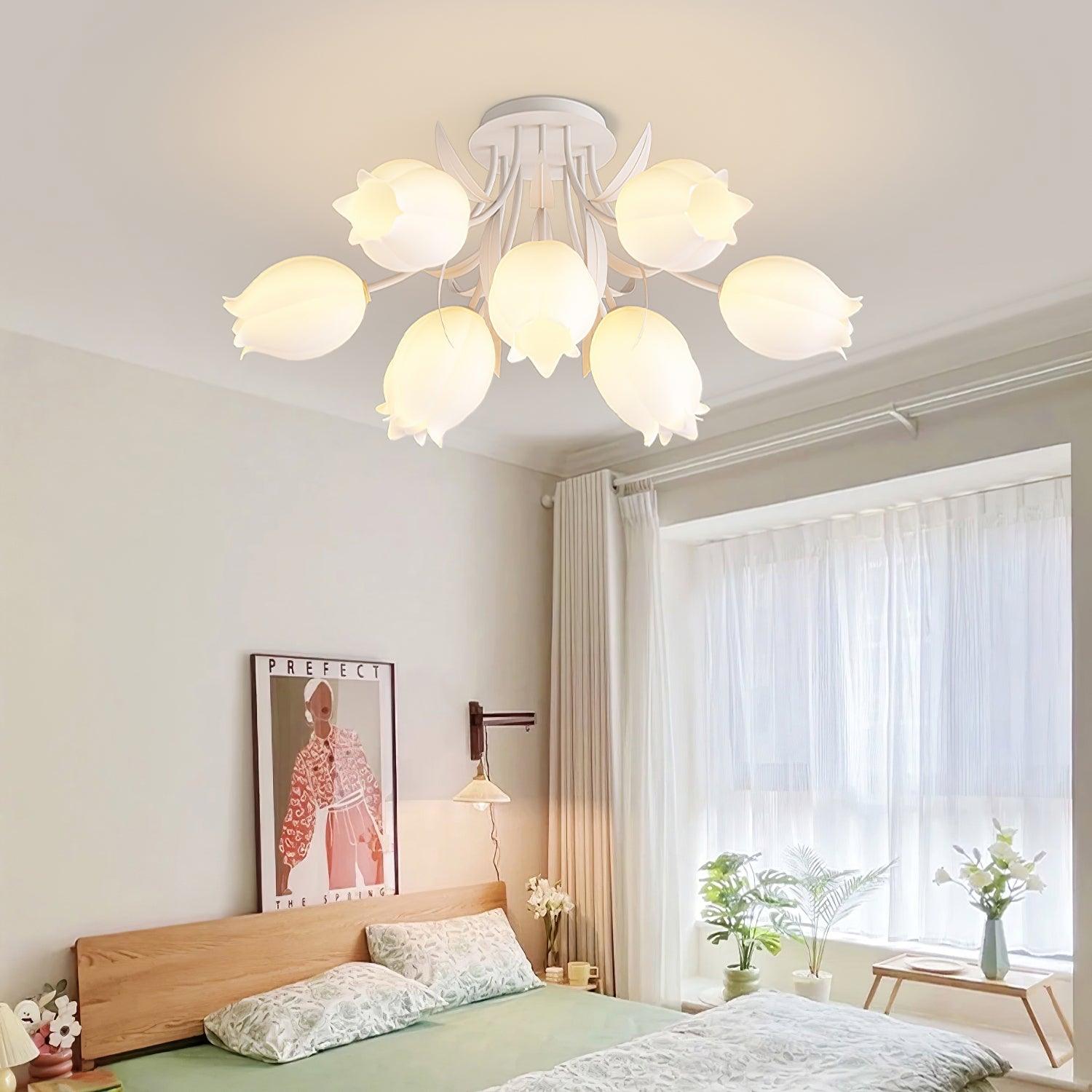 Lampe de Plafond Élégante en Métal - Design Floral et Lumière Douce