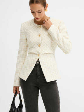 Blazer Cintré en Tweed Élégant - Ajustement Régulier et Manches Longues