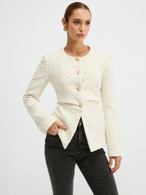Blazer Cintré en Tweed Élégant - Ajustement Régulier et Manches Longues