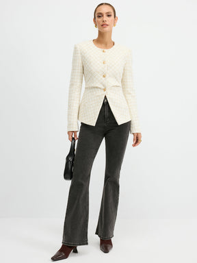 Blazer Cintré en Tweed Élégant - Ajustement Régulier et Manches Longues