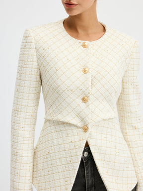 Blazer Cintré en Tweed Élégant - Ajustement Régulier et Manches Longues