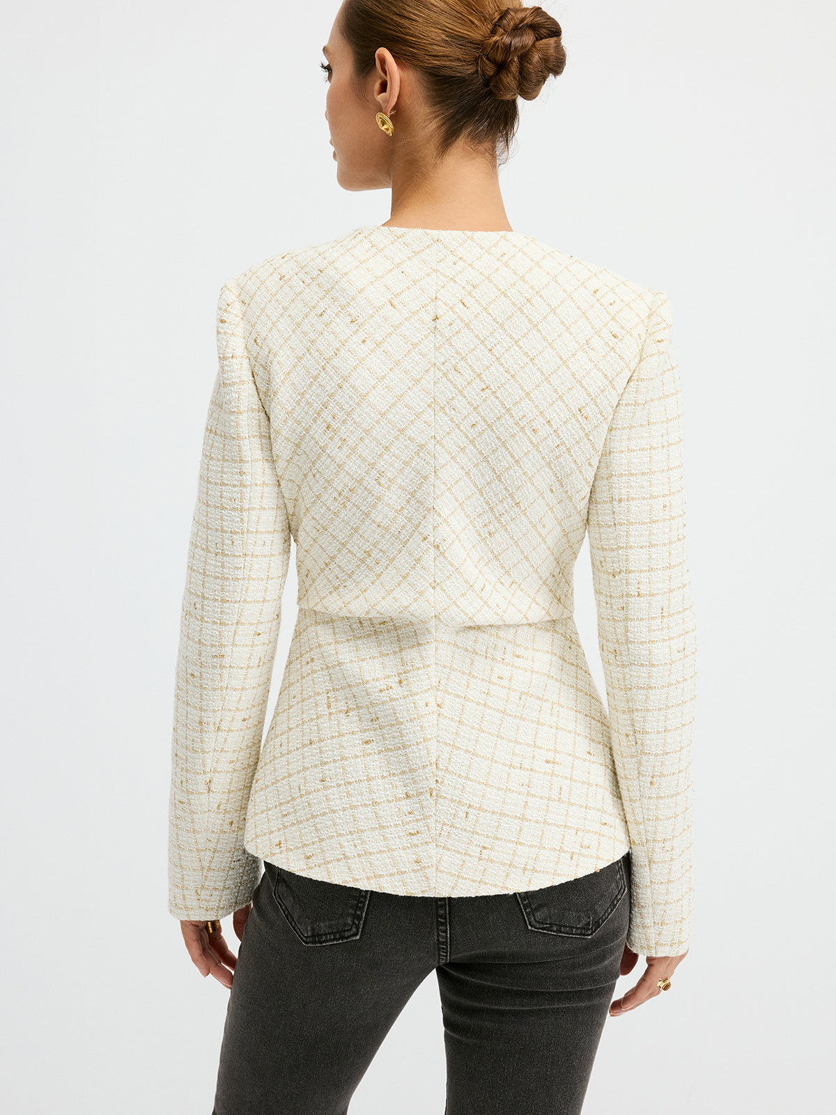 Blazer Cintré en Tweed Élégant - Ajustement Régulier et Manches Longues