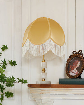 Lampe de Table Rustique en Marbre - Élégante avec Détail en Frange