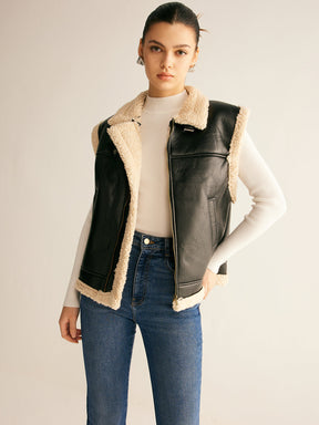 Gilet en Cuir Synthétique - Doublé en Teddy Chaud et Confortable