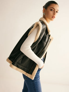 Gilet en Cuir Synthétique - Doublé en Teddy Chaud et Confortable