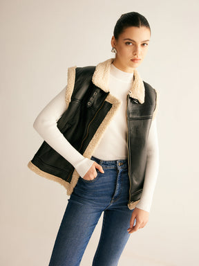 Gilet en Cuir Synthétique - Doublé en Teddy Chaud et Confortable
