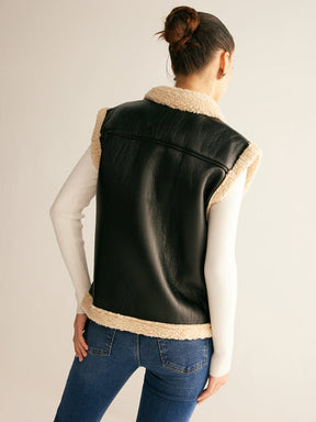 Gilet en Cuir Synthétique - Doublé en Teddy Chaud et Confortable