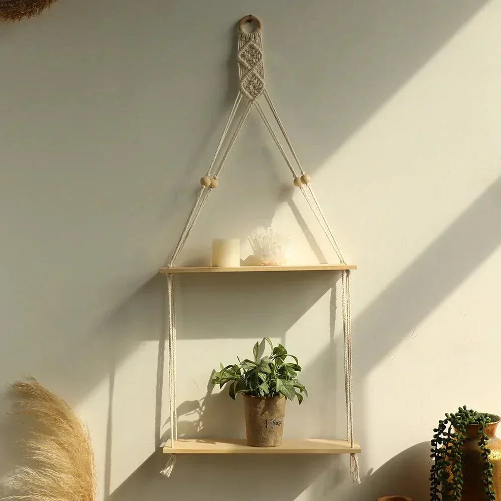 Étagère Murale en Macramé - Charme Rustique et Pratique pour Votre Intérieur