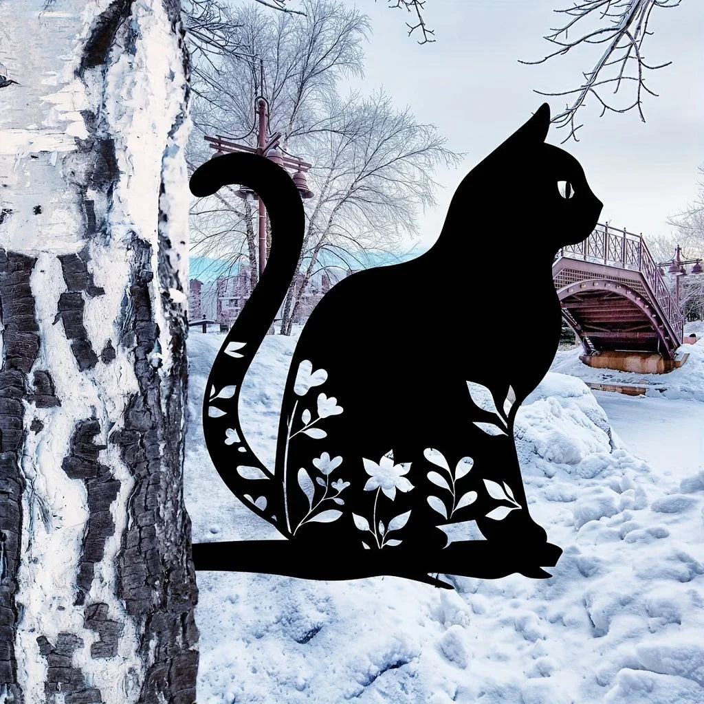 Ornement de Jardin en Métal Chat - Décor Extérieur Unique et Ludique