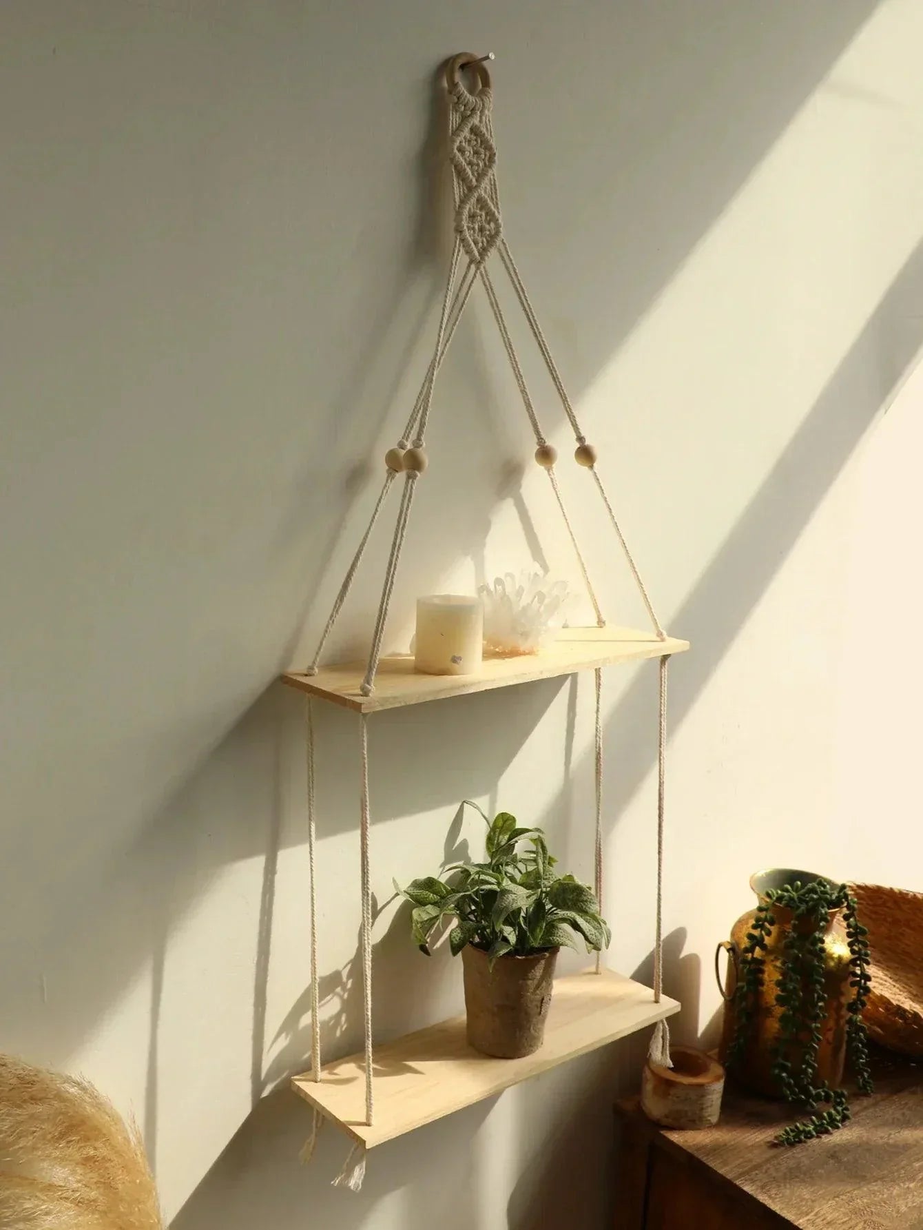 Étagère Murale en Macramé - Charme Rustique et Pratique pour Votre Intérieur