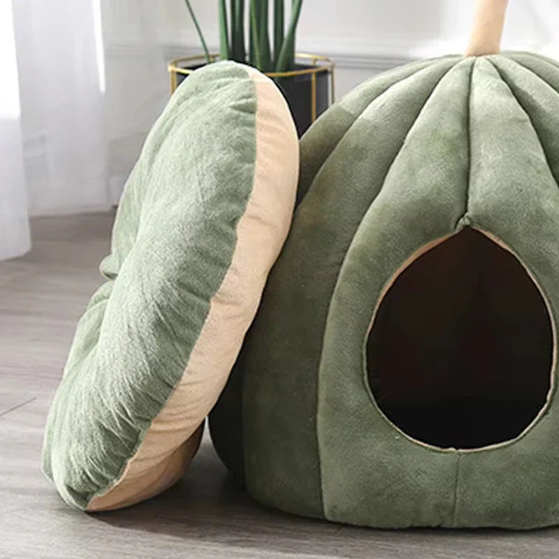 Lit pour Chat Citrouille - Confort Douillet et Hygiène Hivernale