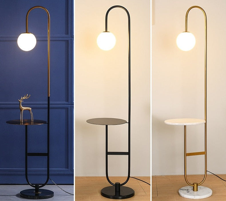 Lampadaire Scandinave avec Table Intégrée - Éclairage Économe et Design Élégant