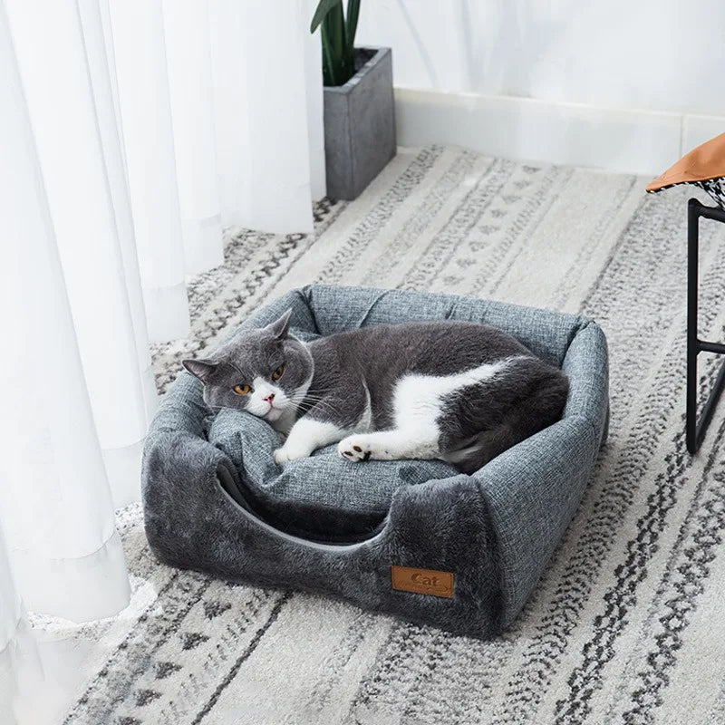 Maison pour Chat Fermée en Velours - Confort Ultime et Design Douillet