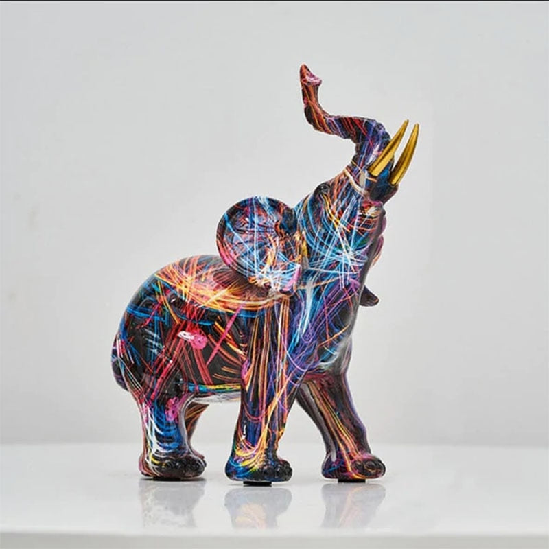 Sculpture d'Éléphant Abstrait Fait Main - Décoration Colorée et Unique pour Intérieur