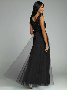 Robe Maxi Élégante avec Panneau en Maille - Confort et Glamour pour Toutes Occasions